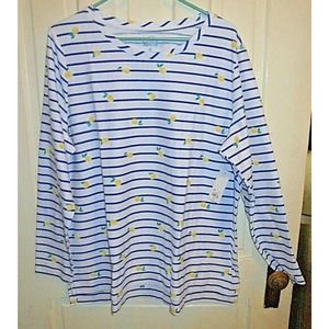Croft & Barrow size XXL Long Sleeve Light Weight Sweatshirt White w/Lemons BNWT